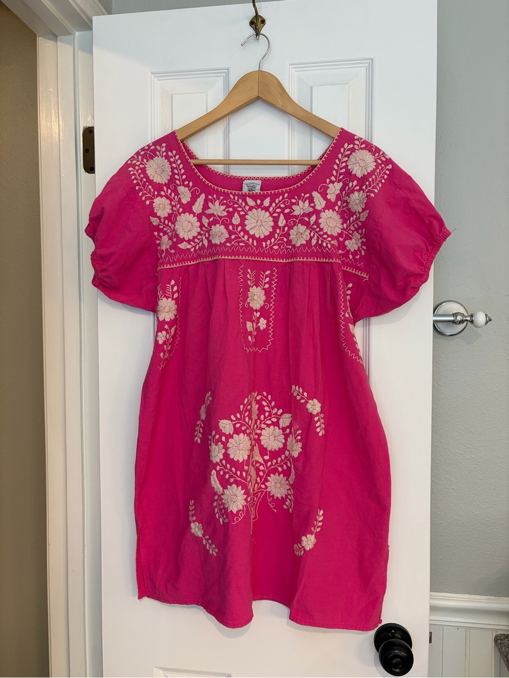 Made in Mexico Women’s Medium Pink Embroidered Tunic Dress Boho